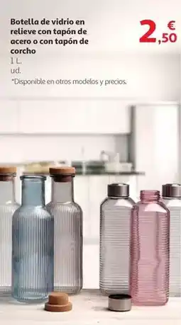 Alcampo Botella de vidrio en relleve con tapon de acero o con tapon de corcho oferta