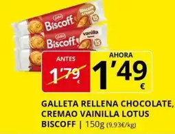 Supermercados MAS LOTUS Biscoff Galleta rellena chocolate, cremao vainilla oferta