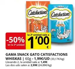 Supermercados MAS WHISKAS Gama snack gato catisfactions oferta