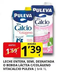 Supermercados MAS PULEVA Leche entera, semi, desnatada o bebida láctea c/colágeno vitacalcio oferta