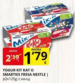 Supermercados MAS NESTLE Yogur kit kat o smarties fresa oferta