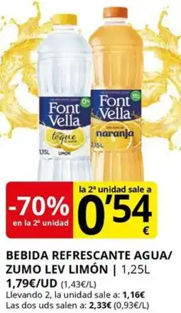 Supermercados MAS FONT VELLA Bebida refrescante agua/ zumo lev limón oferta