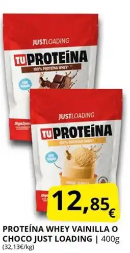 Supermercados MAS JUST LOADING Proteína whey vainilla o choco oferta