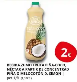 Supermercados MAS DON SIMON Bebida zumo fruta piña-coco, néctar a partir de concentrad piña o melocotón oferta