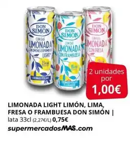 Supermercados MAS DON SIMÓN Limonada light limón, lima, fresa o frambuesa oferta