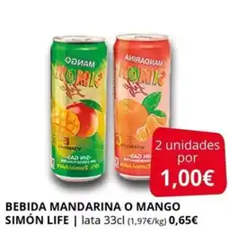 Supermercados MAS SIMÓN LIFE Bebida mandarina o mango oferta