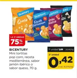 Alimerka BICENTURY Mini tortitas pop corn, receta mediterránea, sabor jamón ibérico o sabor queso oferta