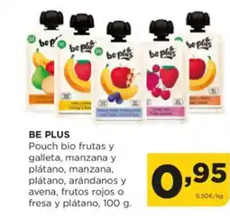 Alimerka BE PLUS Pouch bio frutas y galleta, manzana y plátano, manzana, plátano, arándanos y avena, frutos rojos o fresa y plátano oferta