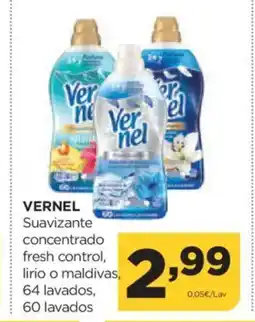 Alimerka VERNEL Suavizante concentrado fresh control, lirio o maldivas, 64 lavados, oferta