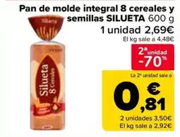 Carrefour SILUETA Pan de molde integral 8 cereales y Silueta 8 Cereales semillas oferta