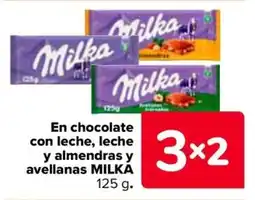 Carrefour MILKA En chocolate con leche, leche y almendras y avellanas oferta