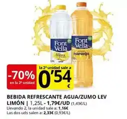 Supermercados MAS Font vella - bebida refrescante agua/zumo lev oferta
