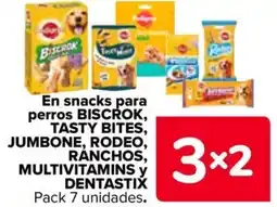 Carrefour PEDIGREE Dentastix en snacks para perros biscrok, tasty bites, jumbone, rodeo, ranchos, multivitamins y oferta
