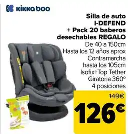 Carrefour Silla de auto i-defend + pack 20 baberos desechables regalo oferta