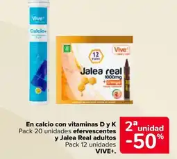 Carrefour VIVE+ En calcio con vitaminas D yk efervescentes y Jalea Real adultos oferta