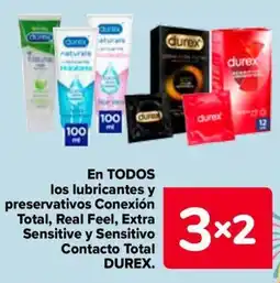 Carrefour DUREX En todos los lubricantes y preservativos conexión total, real feel, extra sensitive y sensitivo contacto total oferta