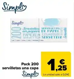 Carrefour SIMPLY Pack 200 servilletas una capa oferta