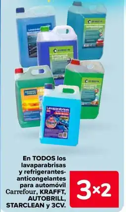 Carrefour KRAFFT, AUTOBRILL, STARCLEAN y 3CV En todos los lavaparabrisas y refrigerantes- anticongelantes para automóvil carrefour oferta