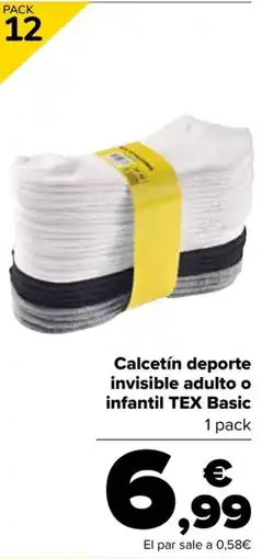 Carrefour TEX Basic Calcetín deporte invisible adulto o infantil oferta
