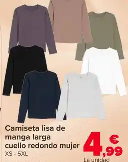 Carrefour Camiseta lisa de manga larga cuello redondo mujer oferta