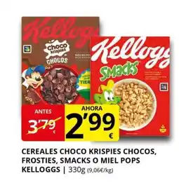 Supermercados MAS KELLOGGS Cereales choco krispies chocos, frosties, smacks o miel pop oferta