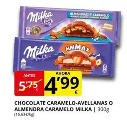 Supermercados MAS MILKA Chocolate caramelo-avellanas o almendra caramelo oferta