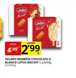 Supermercados MAS LOTUS BISCOFF Helado bombón chocolate o blanco oferta