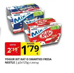 Supermercados MAS Yogur kit kat o smarties fresa nestle oferta