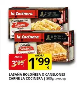 Supermercados MAS LA COCINERA Lasaña boloñesa o canelones carne oferta