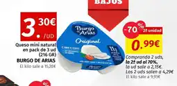 Maskom Supermercados BURGO DE ARIAS Queso mini natural en pack de 3 ud oferta