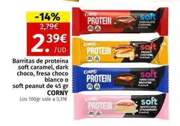 Maskom Supermercados CORNY Barritas de proteína soft caramel, dark choco, fresa choco blanco o soft peanut oferta