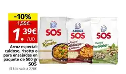 Maskom Supermercados SOS Arroz especial: Risotto caldoso, risotto o para ensaladas en paquete oferta