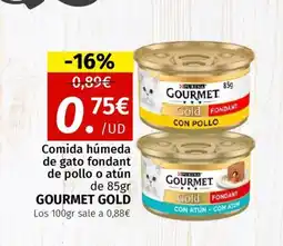 Maskom Supermercados GOURMET GOLD Comida húmeda de gato fondant de pollo o atún oferta