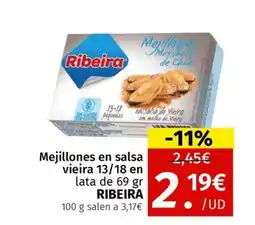 Maskom Supermercados RIBEIRA Mejillones en salsa vieira 13/18 en oferta