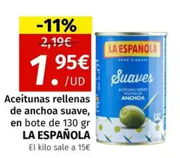 Maskom Supermercados LA ESPAÑOLA Aceitunas rellenas de anchoa suave oferta