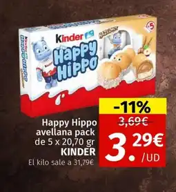Maskom Supermercados KINDER Happy Hippo avellana pack oferta