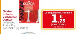Alcampo GOIKOA Chorizo o chorizo y salchichón oferta