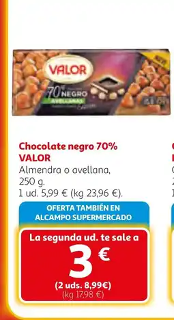 Alcampo VALOR Chocolate negro 70% oferta