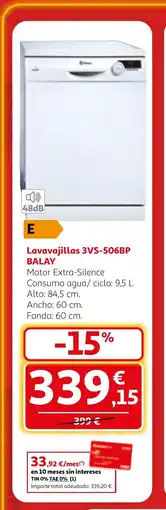 Alcampo BALAY Lavavajillas 3VS-506BP oferta