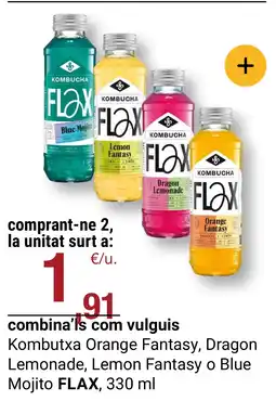 BonpreuEsclat FLAX Kombutxa Orange Fantasy, Dragon Lemonade, Lemon Fantasy o Blue Mojito oferta