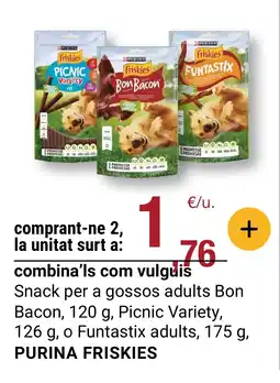 BonpreuEsclat PURINA FRISKIES Snack per a gossos adults Bon Bacon Picnic Variety, o Funtastix adults oferta