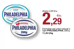 BonpreuEsclat PHILADELPHIA Formatge per untar natural o light oferta