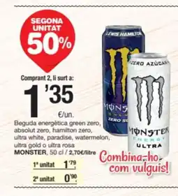 SPAR Fragadis MONSTER Beguda energètica green zero, absolut zero, hamilton zero, ultra white, paradise, watermelon, ultra gold o ultra rosa oferta