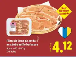 Lidl Filete de lomo de cerdo en adobo estilo barbacoa oferta
