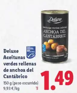 Lidl DELUXE Aceitunas verdes rellenas de anchoa del Cantábrico oferta