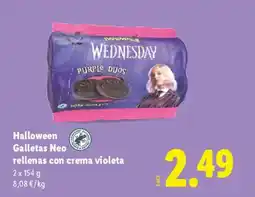 Lidl HALLOWEEN Galletas Neo rellenas con crema violeta oferta