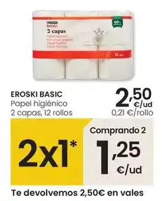 Eroski Eroski basic - papel higienico 2 capas oferta