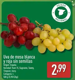 ALDI Uva de mesa blanca y roja sin semillas oferta