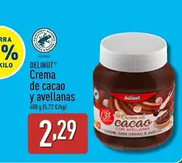 ALDI DELINUT Crema de cacao y avellanas oferta