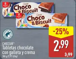 ALDI CHOCEUR Tabletas chocolate con galleta y crema oferta